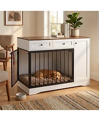 homfan Heavy Duty 47" Dog Crate Furniture with Double Doors - 2 Drawers and Cabinet - Decorative Indoor Dog House End Table for Small, Medium.