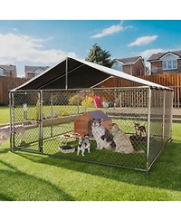 homfan Large Outdoor Kennel with Roof, Heavy Duty Steel Fence for Yard, Farm and Camping