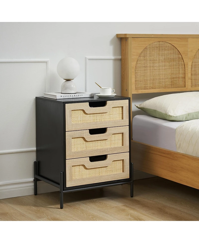 gaomon Set of 2 Rattan Nightstands with 3 Natural Rattan Drawers