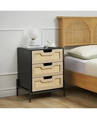 gaomon Set of 2 Rattan Nightstands with 3 Natural Rattan Drawers
