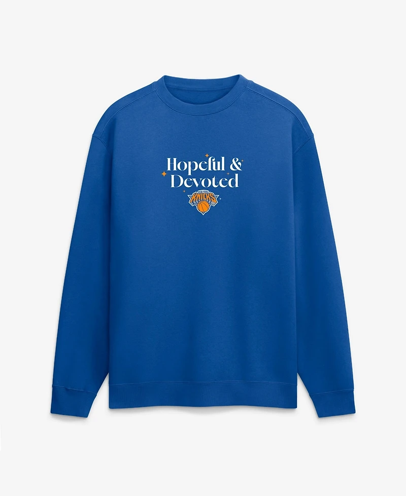 Fanatics Men's Blue New York Knicks Hopeful Devoted Fleece Crew Sweatshirt