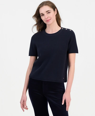 Nautica Women's Short-Sleeve Tuck Stitch Sweater