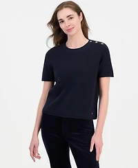Nautica Women's Short-Sleeve Tuck Stitch Sweater