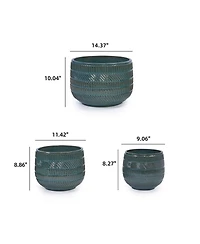 Clihome Handmade Deep Glazed Ceramic Planter Textured Pattern, for Succulents & Herbs Indoor/Outdoor Shelf Table Use