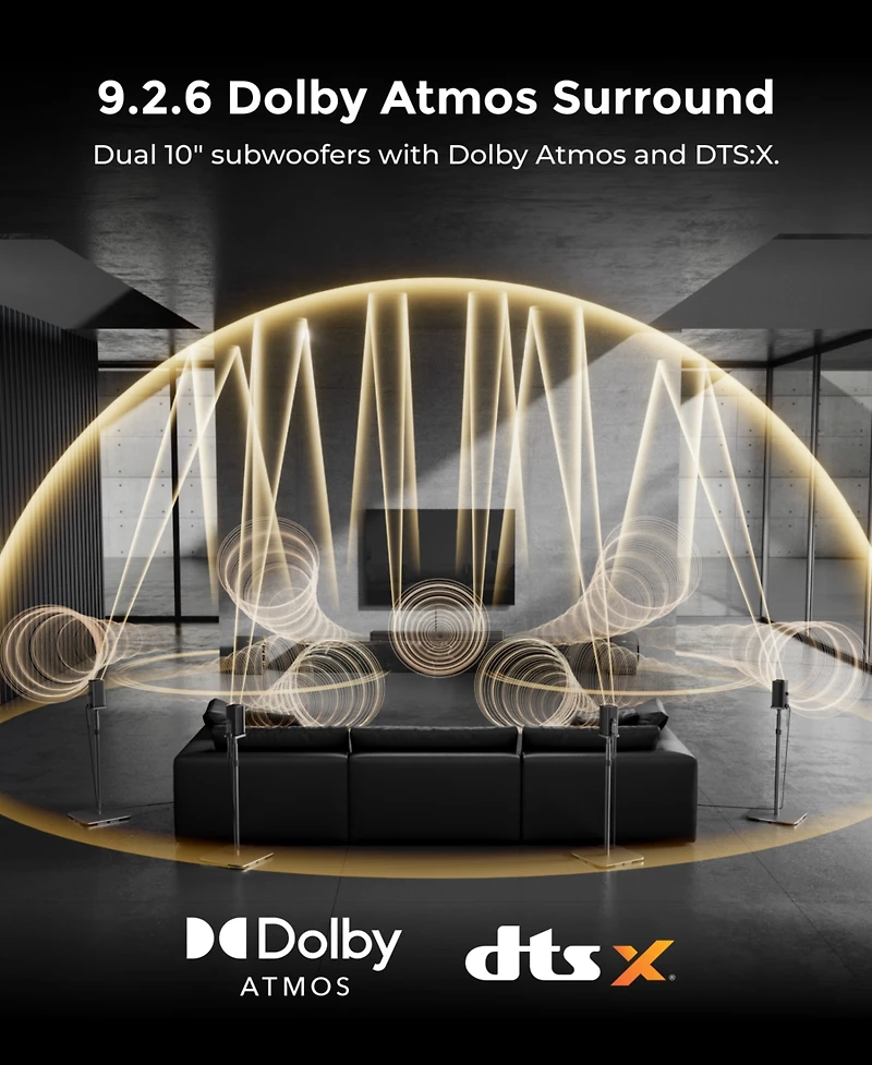 Ultimea Skywave X series 9.2.6 Thx-Tuned Wireless Surround Sound System w/Dolby Atmos and Dts:X,Dual 10"Subwoofers,2000W Peak Power,8K Pass-Through