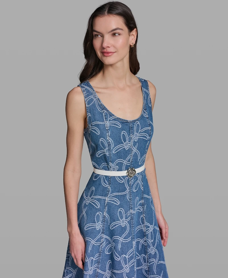 Karl Lagerfeld Women's Sleeveless Crewneck Denim Midi Dress