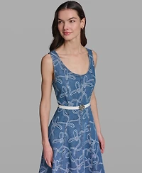 Karl Lagerfeld Women's Sleeveless Crewneck Denim Midi Dress