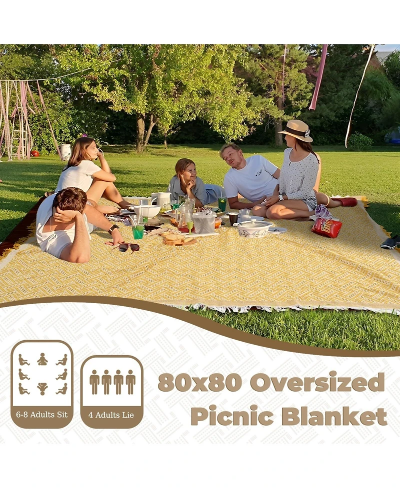 Aofar Outdoor Picnic Blanket Waterproof Woven Boho Mat Beach Towel Yoga Park Garden Festival Ground Cover 80"x80