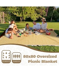 Aofar Outdoor Picnic Blanket Waterproof Woven Boho Mat Beach Towel Yoga Park Garden Festival Ground Cover 80"x80