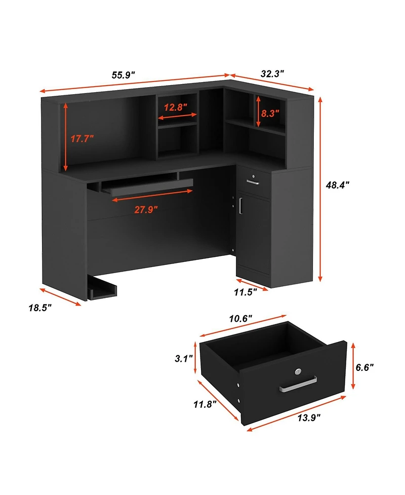 Homsee L-Shaped Corner Desk - Modern Office with Keyboard Tray and Movable Shelf Space-Saving Computer Table Smooth Rolling Slides