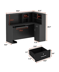 Homsee L-Shaped Corner Desk - Modern Office with Keyboard Tray and Movable Shelf Space-Saving Computer Table Smooth Rolling Slides