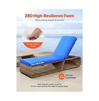 Slickblue Outdoor Chaise Lounge Chair Cushion 72 x 21" Waterproof and Thick with Ties