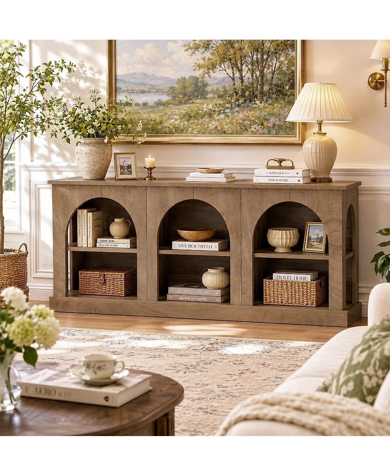 Tribesigns Arched Entryway Table: Low profile console table for hallway. Farmhouse accent stand with open shelves for living room, entrance