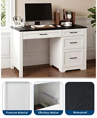homfan Farmhouse Executive Desk with File Cabinet and Storage Drawers - Space-Saving Small Home Office Desk for Bedroom or Study
