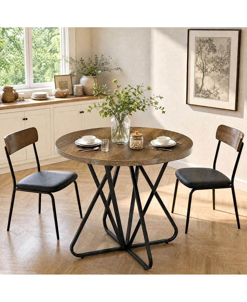 Tribesigns Round Dining Table: 31.5" for 2-4. Farmhouse kitchen table with metal base for dining room, living room, small spaces. Easy assembly.