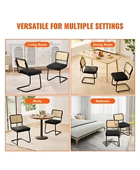 Gouun Mid-Century Rattan Dining Chairs Set of 2, Velvet Upholstered Seat