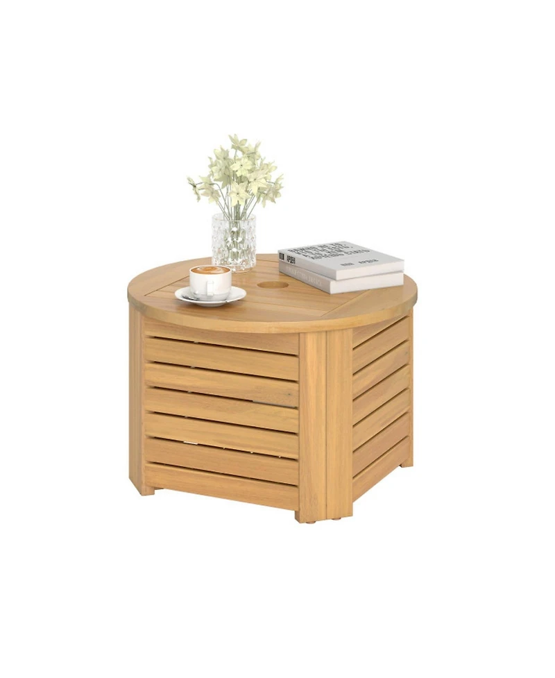 Gouun 2-in-1 Outdoor Side Table with Storage Acacia Wood Slatted Coffee Table