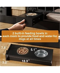 homfan Double Dog Crate Furniture for 2 Small/Medium Dogs with Drawers, Shelves, Feeding Bowls, Indoor Kennel & Tv Stand