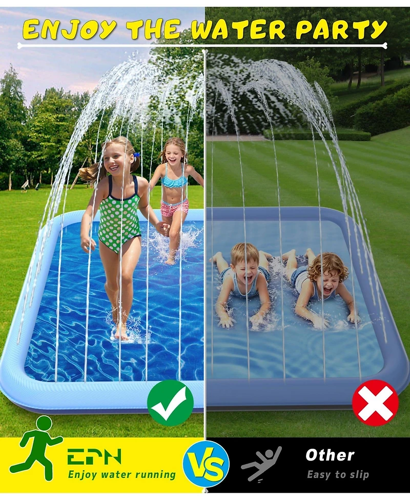 Aofar 90.5" Splash Pad Sprinkler Play Mat Dogs Wading Pool Fountain Pets