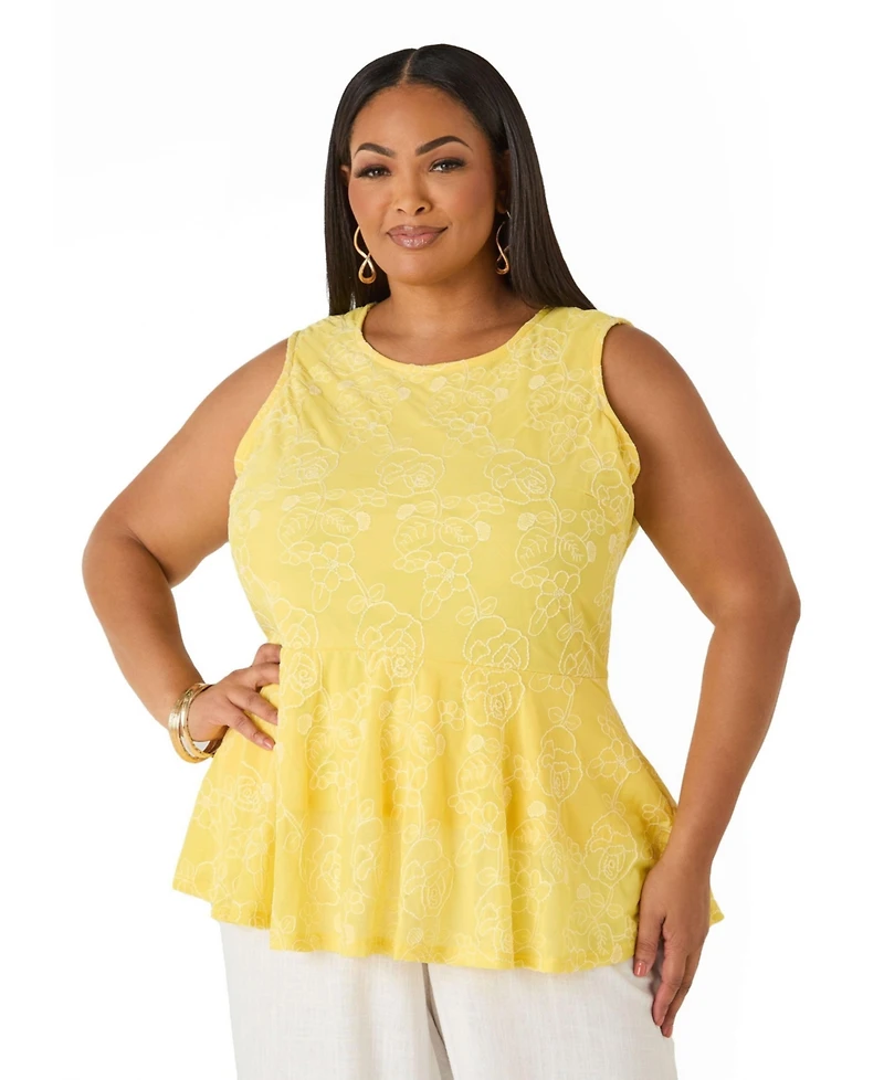 Ashley Stewart Women's Floral Embroidered Peplum Top