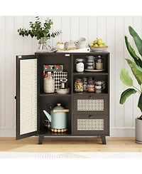 Clihome Rattan Buffet Cabinet with Adjustable Shelf And Drawers