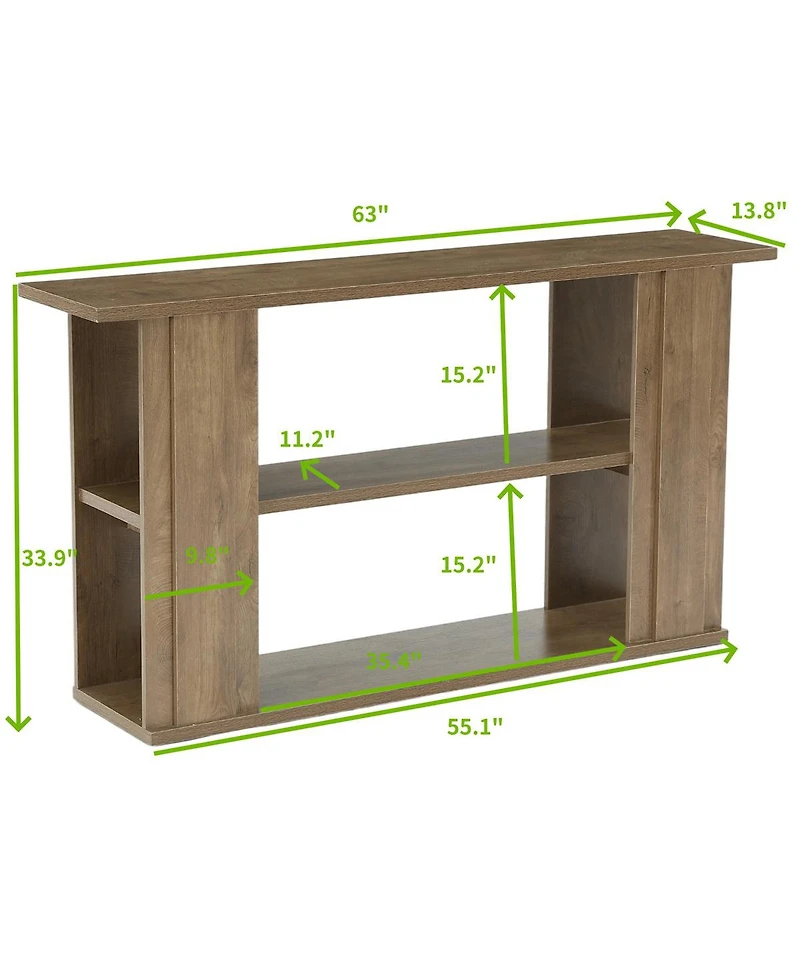 Tribesigns 63" Farmhouse Console Table, Wooden Entryway Table With 3-tier Storage Shelves For Living Room, Hallway and Foyer