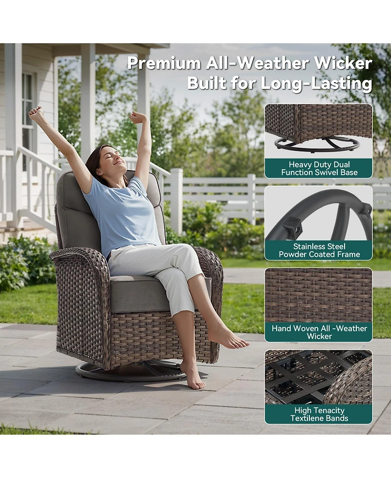 Pocassy 10 Pieces Patio Furniture Set, Outdoor Wicker Sofa Couch with Rocking Swivel Chairs Fire Pit Table, Modern Deep Seat Rattan Conversation Sets