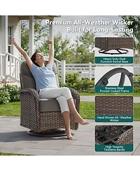 Pocassy 10 Pieces Patio Furniture Set, Outdoor Wicker Sofa Couch with Rocking Swivel Chairs Fire Pit Table, Modern Deep Seat Rattan Conversation Sets