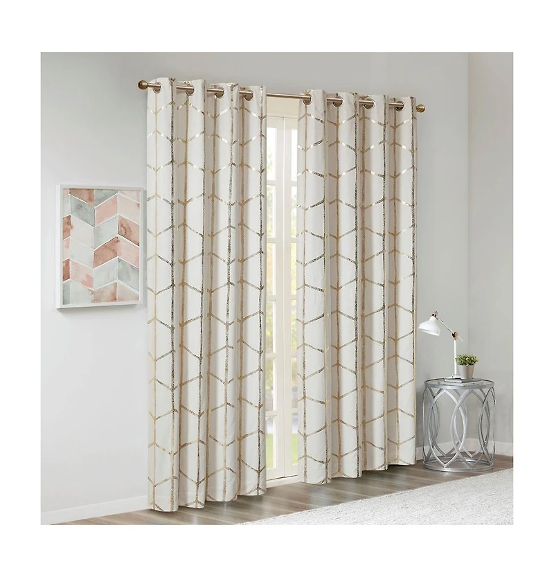 Avobird Total Blackout Metallic Print Grommet Top Curtain Panel