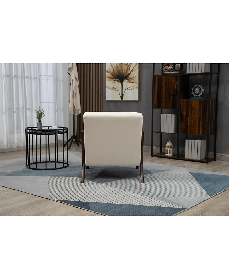 Clihome Mid Century Modern Accent Chair with Wood Frame, Upholstered Living Room Chairs with Waist Cushion, Reading Armchair