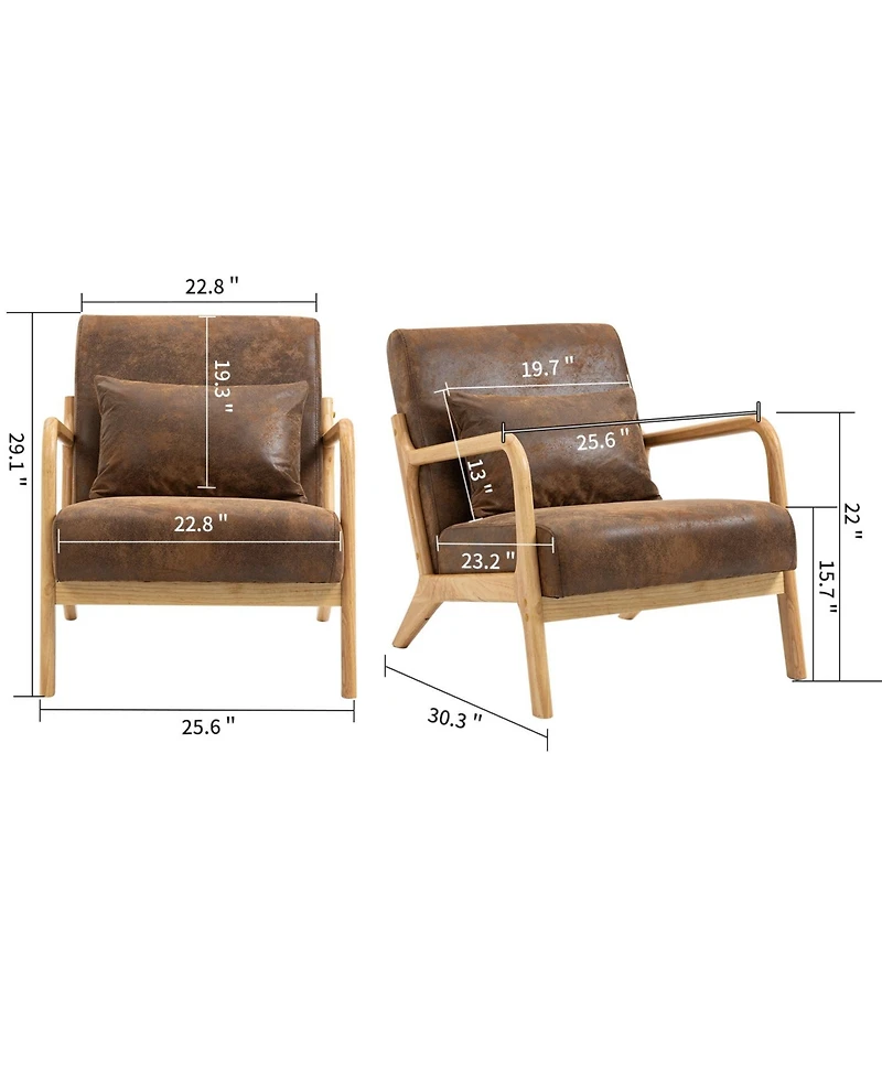Clihome Mid Century Modern Accent Chair with Wood Frame, Upholstered Living Room Chairs Waist Cushion, Reading Armchair