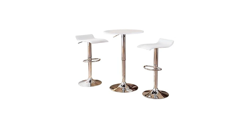 Flynama Adjustable Height Bar Table Set with 2 Swivel Stools, Gas-Lift Modern Home Bar Set