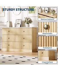 homfan 6 Drawer Dresser Chest with Fluted Front and Metal Handles for Bedroom, Guest Room, Apartment, Entryway