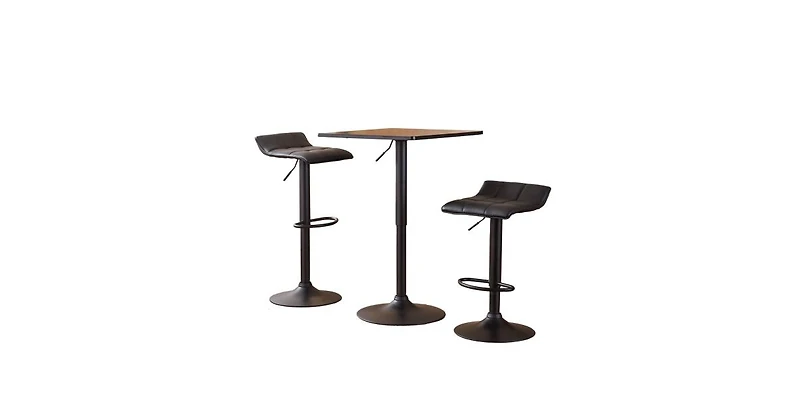 Flynama Square Adjustable Bar Table Set with 2 Swivel Stools, Gas-Lift for Modern Home