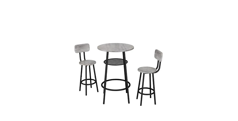 Flynama 3-Piece Round Bar Table Set with 2 Stools, Backrest and Partition, Small 2-Person Dining Set
