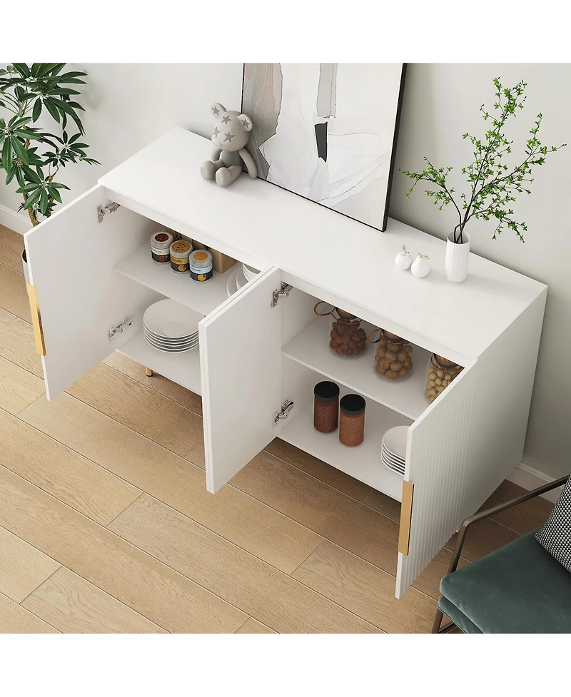 Flynama Fluted Panel Sideboard Buffet Cabinet Adjustable Shelf Home Accent Storage Cabinet