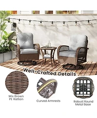Sugift 3-Piece Patio Swivel Rocker Set with Tempered Glass Side Table and Thick Cushions