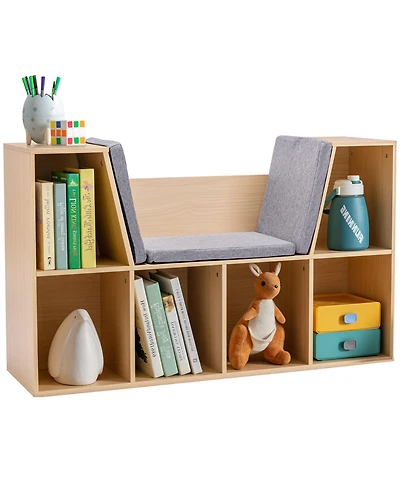 Flynama 6-Cubby Kids Bookcase with Soft Cushion Reading Nook