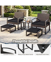 Sugift 5-Piece Patio Conversation Set with 2 Ottomans and Tempered Glass Side Table