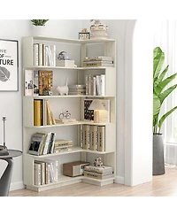 Flynama Corner Bookshelf with Anti-Drop Panel and Open Shelves