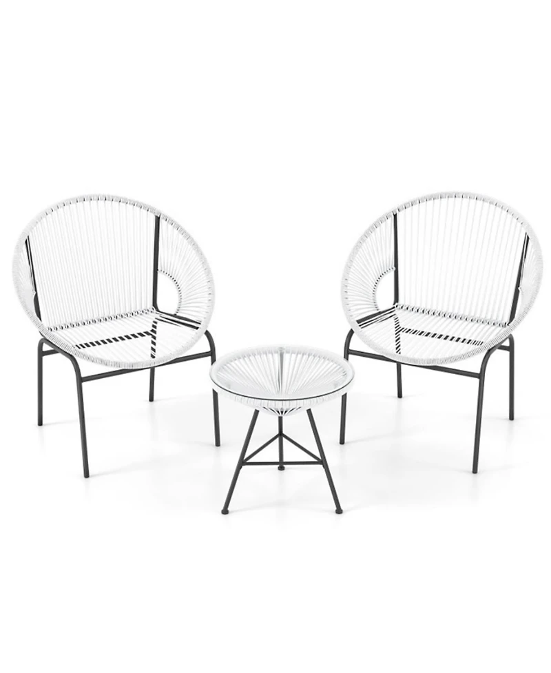 Yiortwo 3 Piece Patio Conversation Set with Acapulco Chairs and Glass Side Table