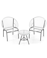 Yiortwo 3 Piece Patio Conversation Set with Acapulco Chairs and Glass Side Table