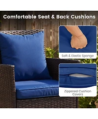 Gymax Set of 3 Patio Wicker Bistro 2 Rattan Chairs With Double-Tier Tempered Glass Table