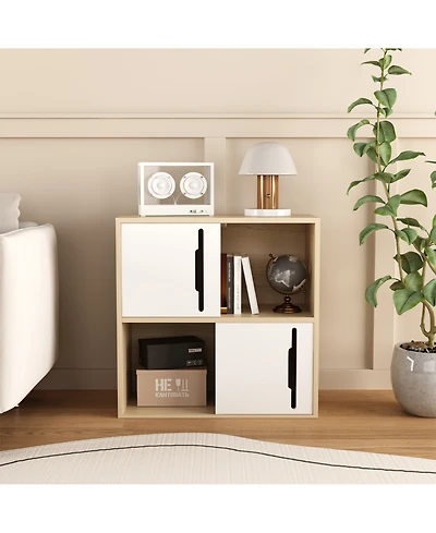 Flynama Nordic Style Wooden Storage Cabinet Sliding Door Design Open Closed Combined Shelf Cabinet for Bedroom Kids Room