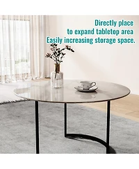 Streamdale Furniture 36'' Round Marble Design Tempered Glass Tabletop