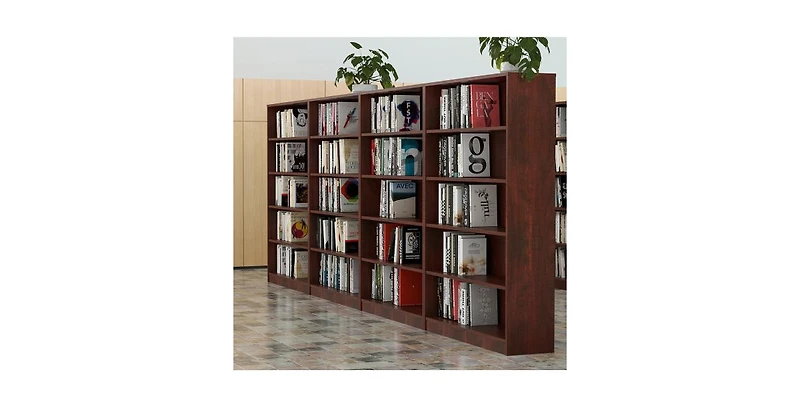 Flynama 60 Inch Tall 5-Shelf Adjustable Cherry Wood Bedroom Bookcase