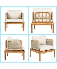 Asagikoiai 5-Piece Acacia Wood Outdoor Conversation Sofa Set with Rope Weave and Waterproof Cushions