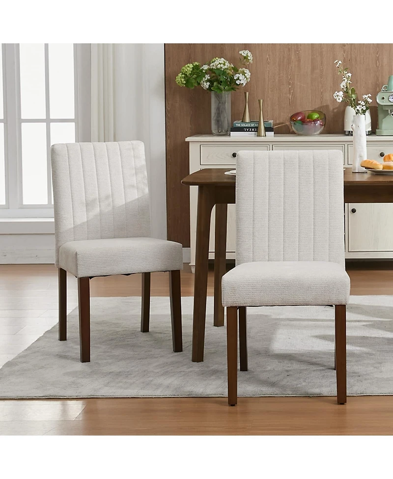 homfan Upholstered Parsons Dining Chairs with Wood Legs, Linen Fabric Side Set