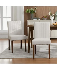 homfan Upholstered Parsons Dining Chairs with Wood Legs, Linen Fabric Side Set