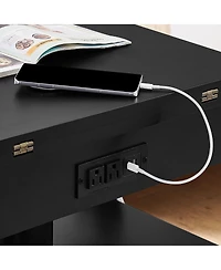 Streamdale Furniture High-Gloss Adjustable Rolling End Table with Charging Station and Storage
